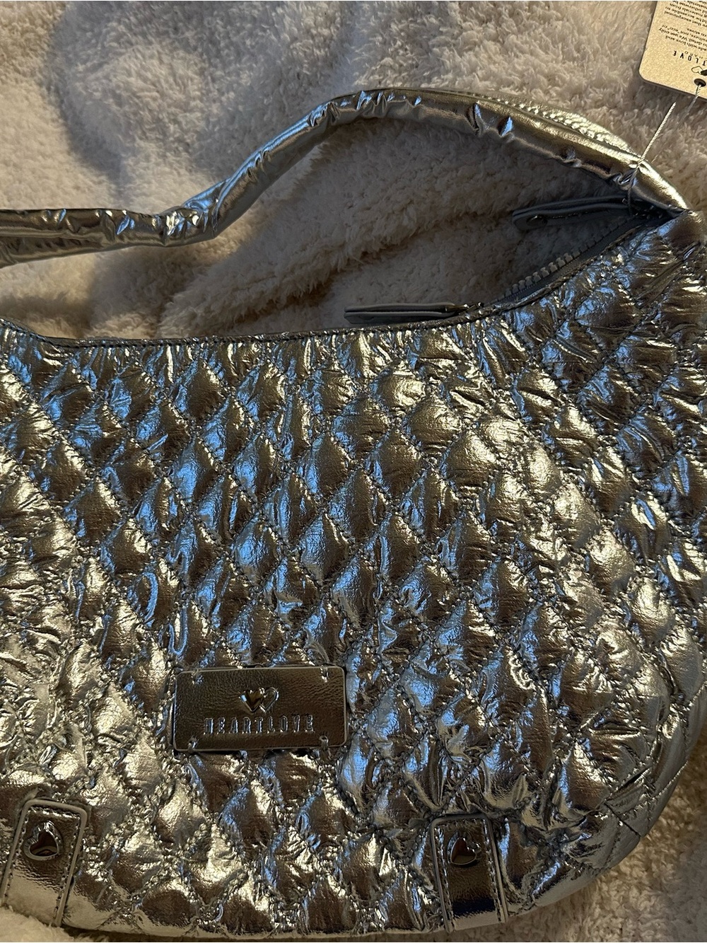 Quilted Metallic Shoulder Bag in Silver